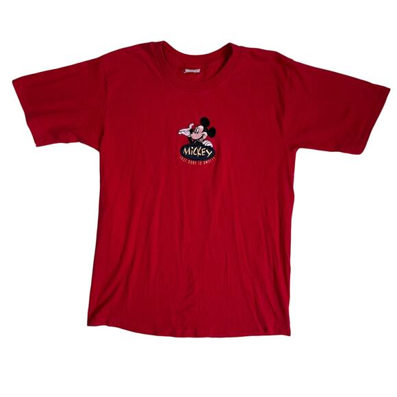Disney Mickey Mouse Embroidery Vintage T Shirt Y2K 90s Red Large - Picture 1 of 6